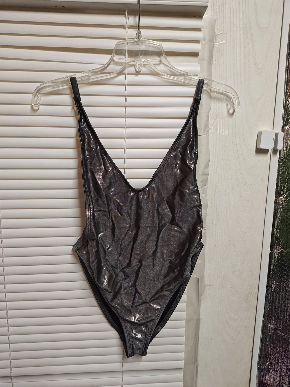 Nasty Gal Shimmery Black One-Piece Swimsuit